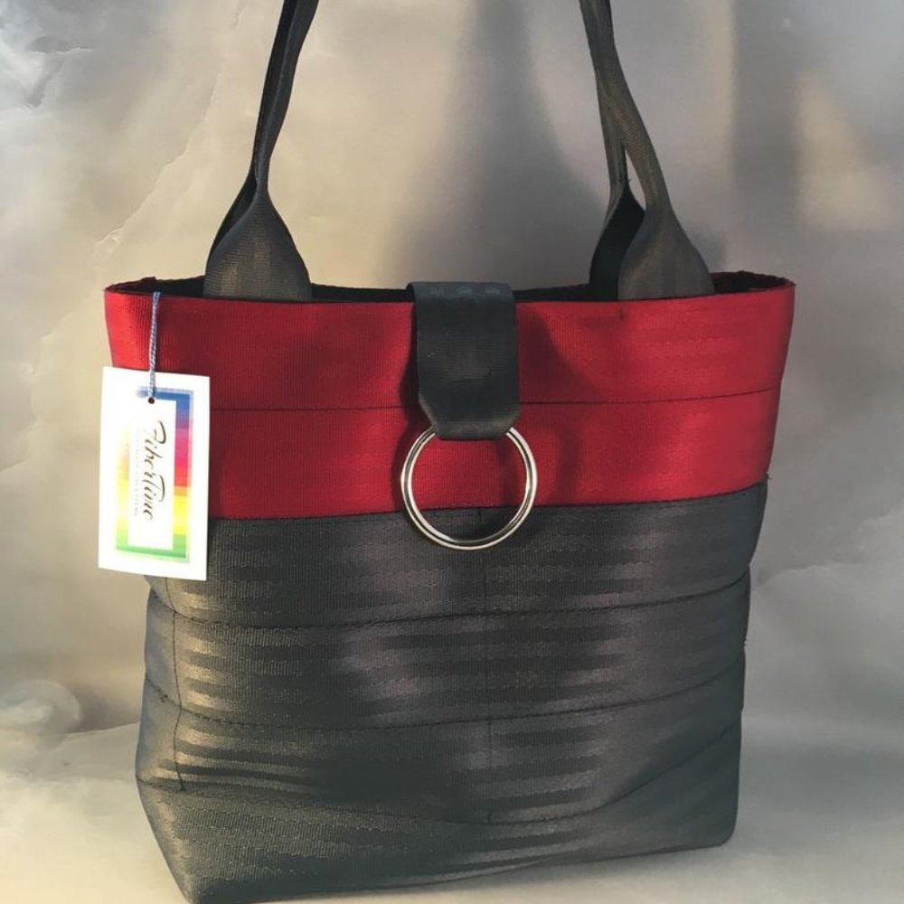 Handmade Red And Black Block Seat Belt Bag/Tote